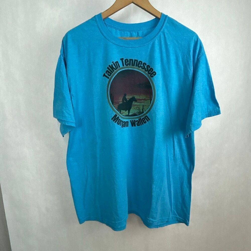 Morgan Wallen Talkin Tennessee Tshirt Blue Short Sleeve Sz 2XL Horse Cowboy Silh